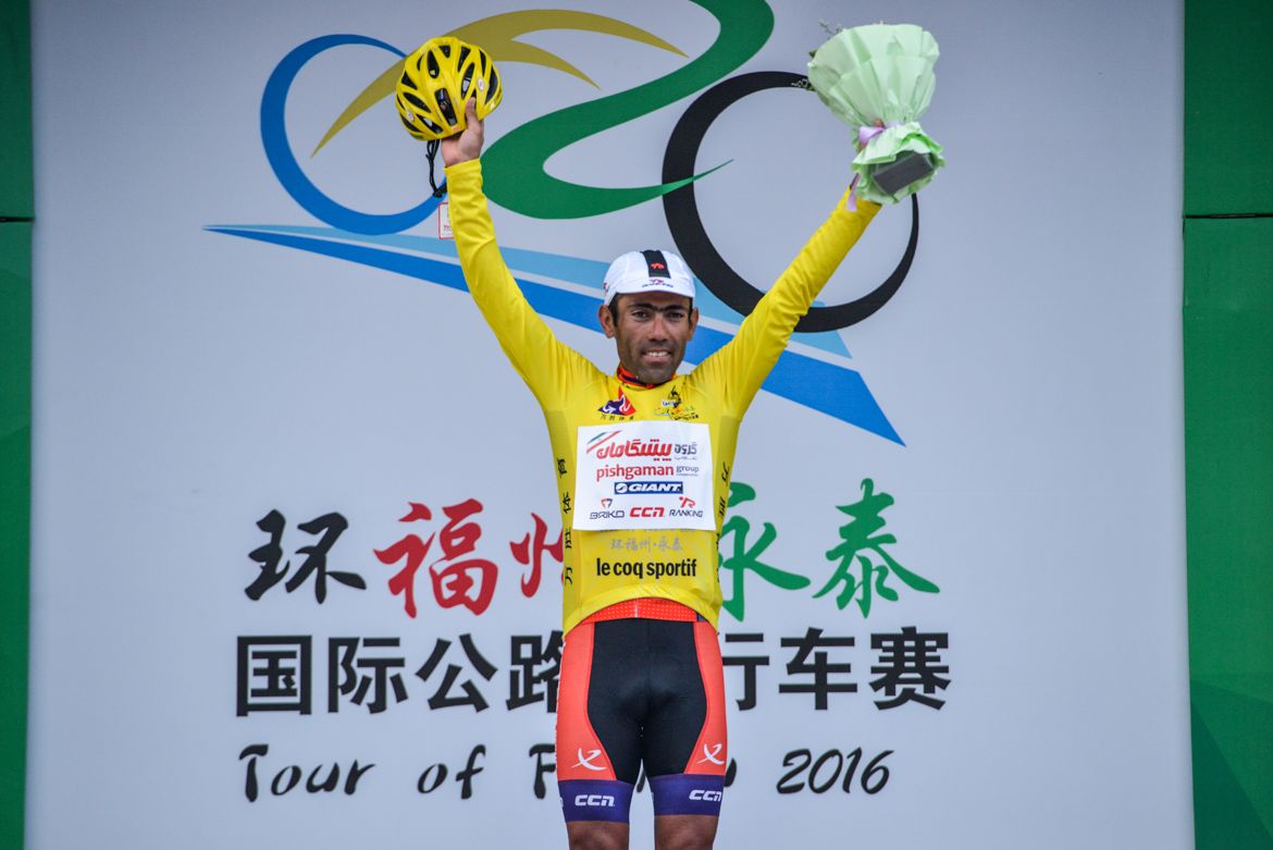 Rahim Emami in hello after stage 3 of the Tour of Fuzhou