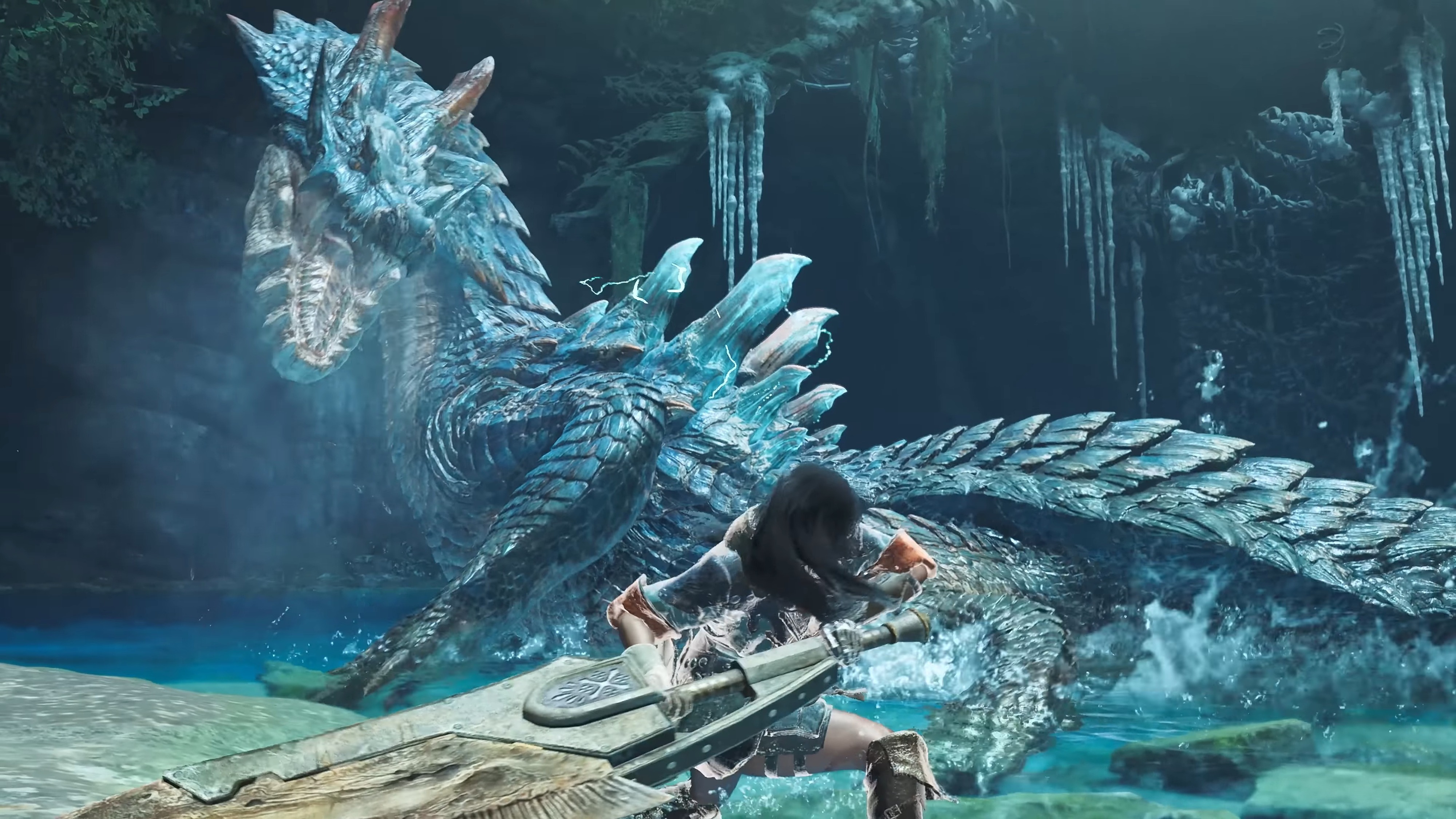 Trailer screenshot of the player fighting Lagiacrus