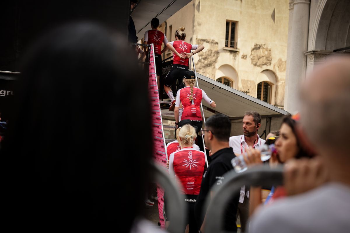 during the team presentation ahead of the Giro dItalia Women cycling race in Brescia The race starts on Sunday July 7 with the first stage Tudor ITT over 157km from Brescia to Brescia North west Italy Saturday July 6 2024 Sport cycling Photo by Alessandro GarofaloLapresse