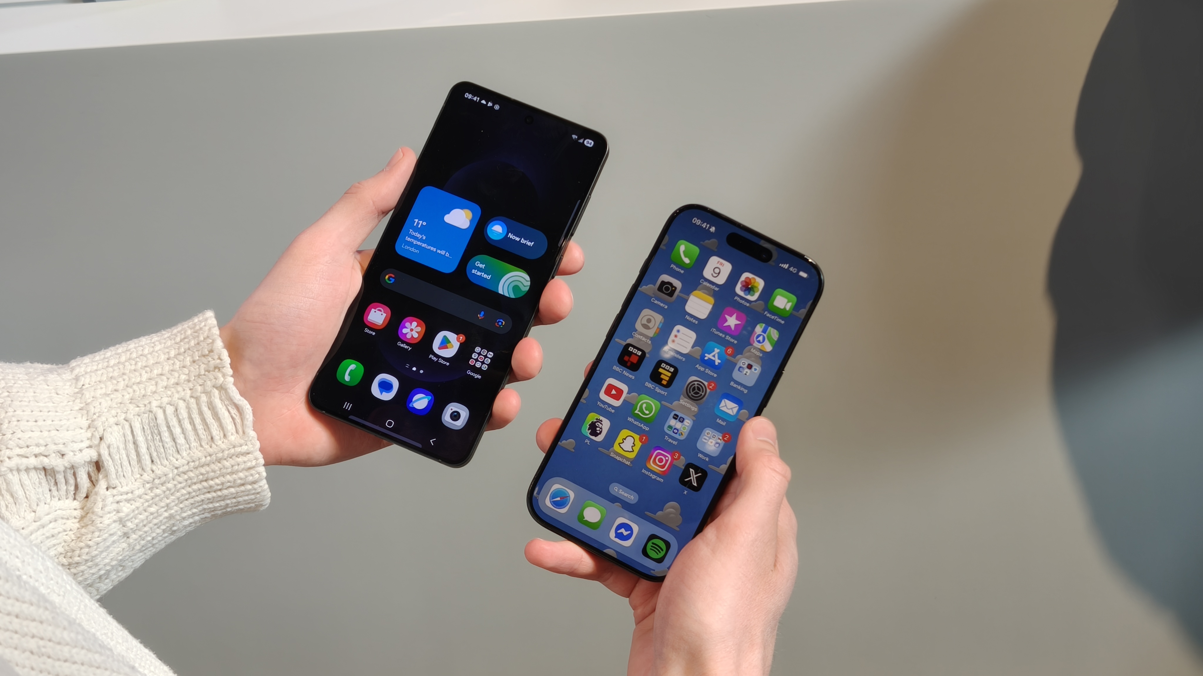 The Samsung Galaxy S25 Edge next to the iPhone 16 Pro