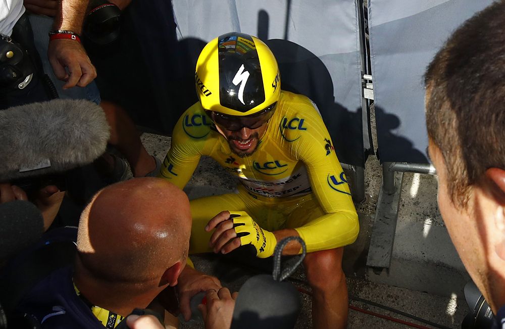 Julian Alaphilippe (Deceuninck-QuickStep) in the yellow jersey at the Tour de France