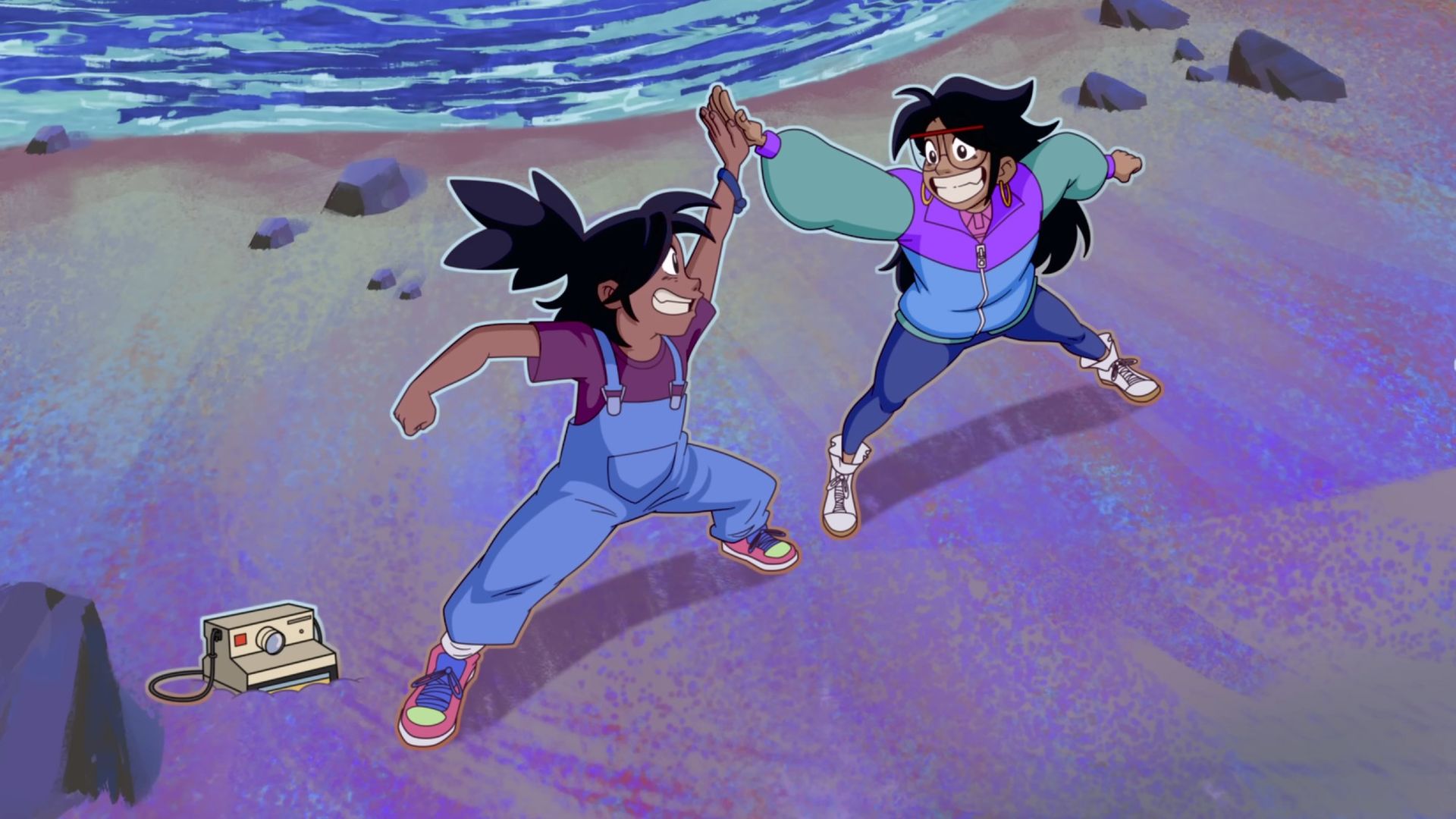 Raissa and Jo high fiving in Forgotten Island.