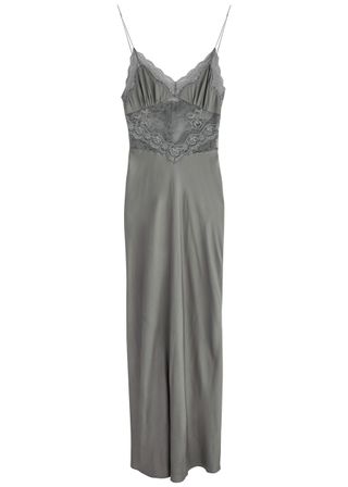 Amoras Lace-Trimmed Satin Maxi Slip Dress