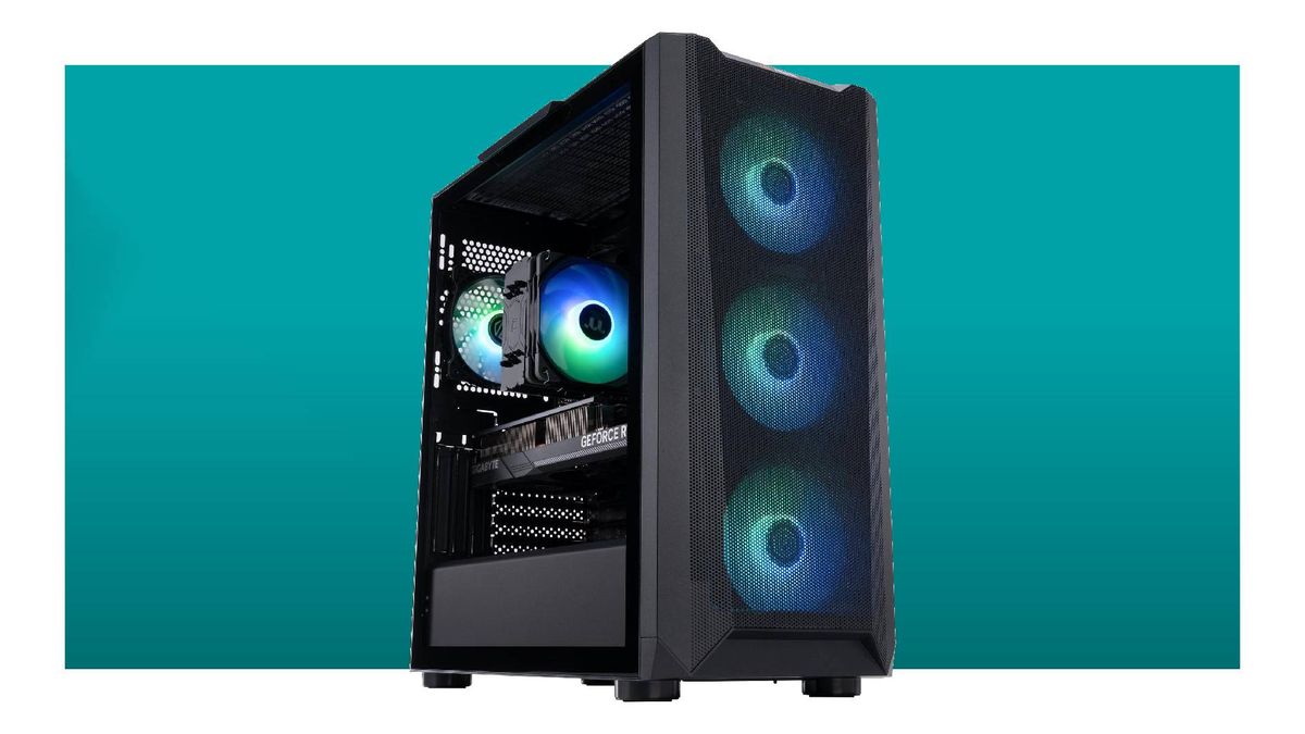 ABS Kaze Ruby gaming PC on a blue background