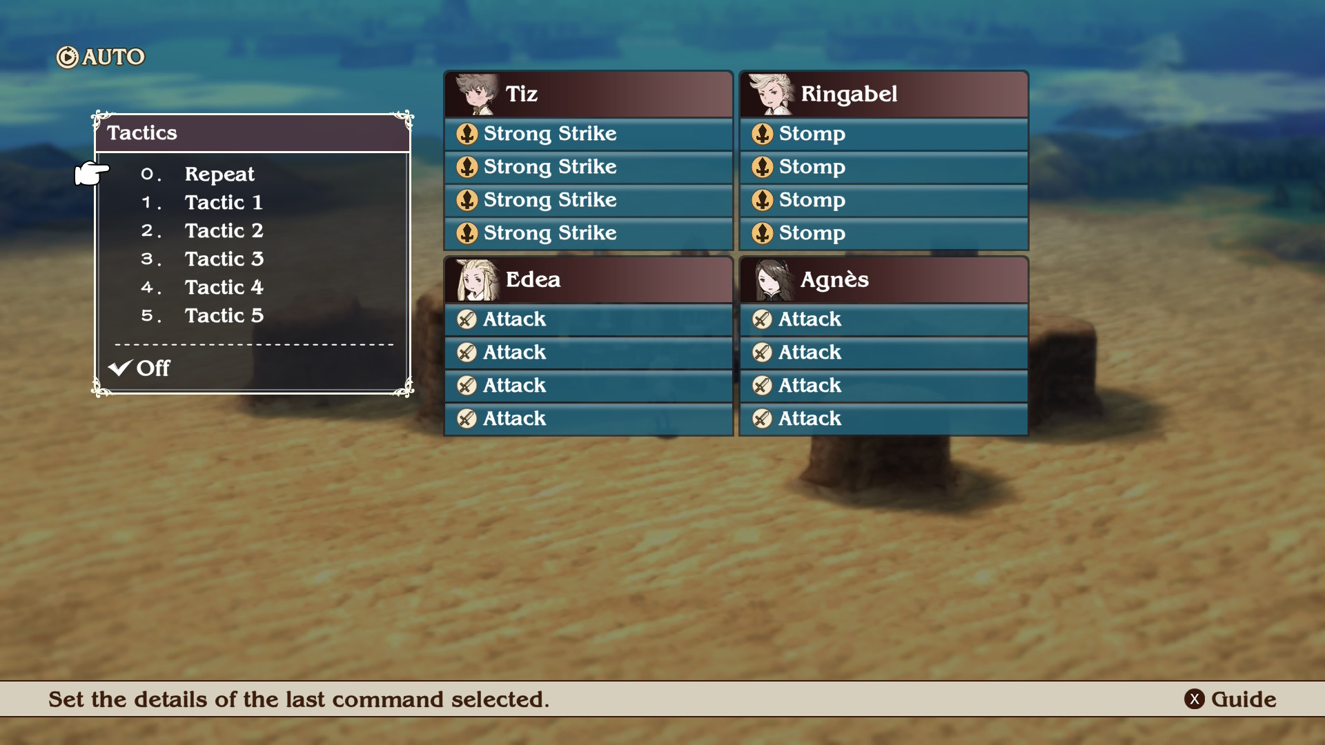Bravely Default Flying Fairy HD Remaster gameplay showing the player customizing tactics