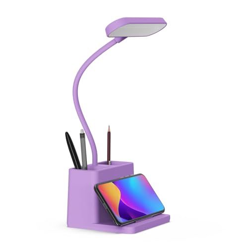 Axx Cute Purple Desk Lamp, Rechargeable Study Table Light for Home Office, Small, Battery Operated, Led, Flexible Gooseneck, Mini, Cordless, College Dorm Room Desktop Accessories for Teen Girls
