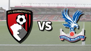 The AFC Bournemouth and Crystal Palace club badges on top of a photo of the Vitality Stadium in Bournemouth, England