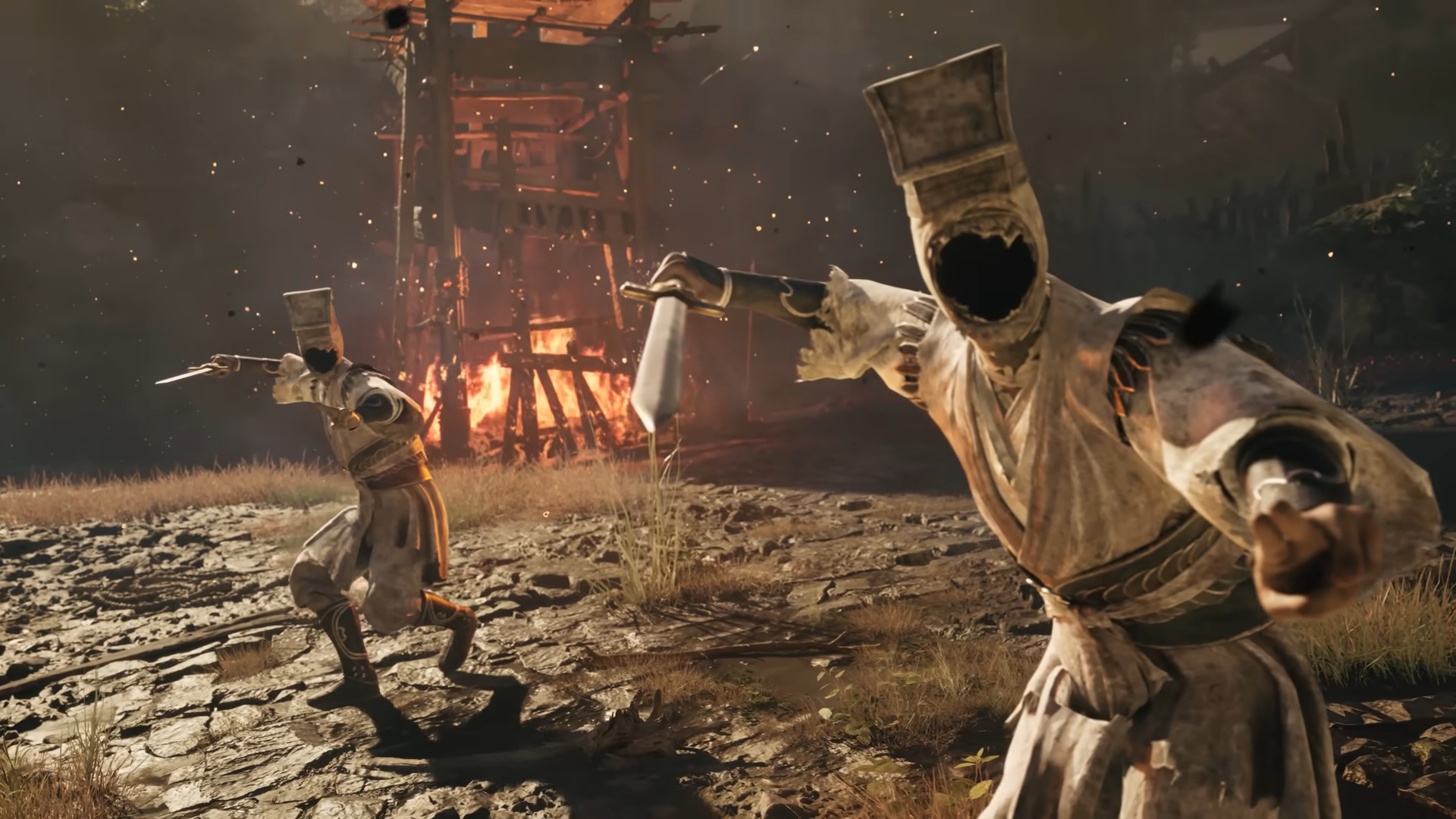 Phantom Blade Zero screenshot showing two faceless puppets with swords