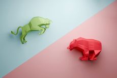 stocks mixed bull green over bear red