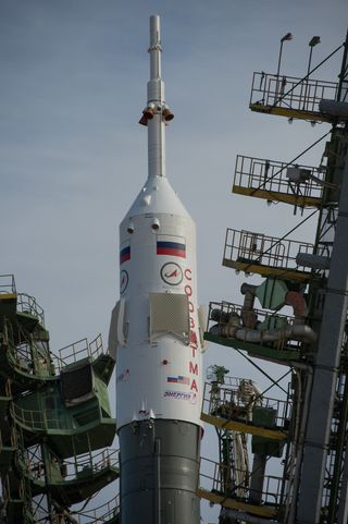 Gantry Mechanisms Raised into Position at Soyuz Launch Pad