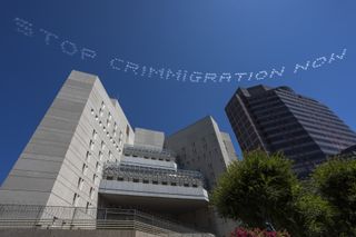 ’Stop Crimmigration Now’ by Bamby Salcedo, typed above the Los Angeles Field Office
