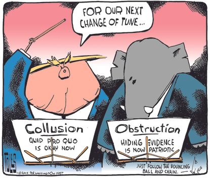 Political Cartoon U.S. rump GOP Quid Pro Quo Change of Tune
