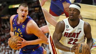 (L, R) Nikola Jokic and Jimmy Butler will face off in the Nuggets vs. Heat live stream for game 4 of the NBA Finals