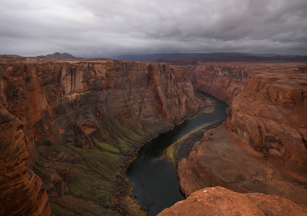 The Colorado River at Horseshoe Bend in Arizona. Water levels are low.