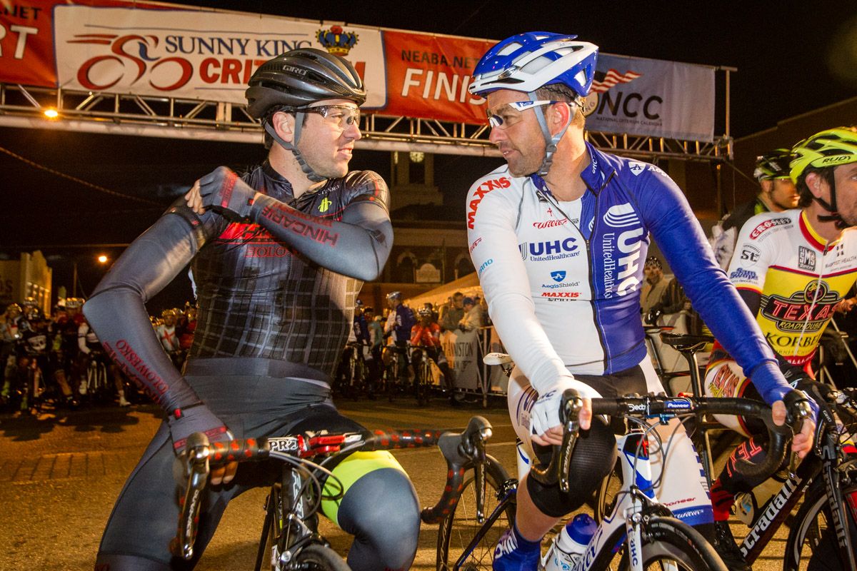 Ty Magner (Hincapie Racing) and Hilton Clarke (UnitedHealthcare) before the race begins