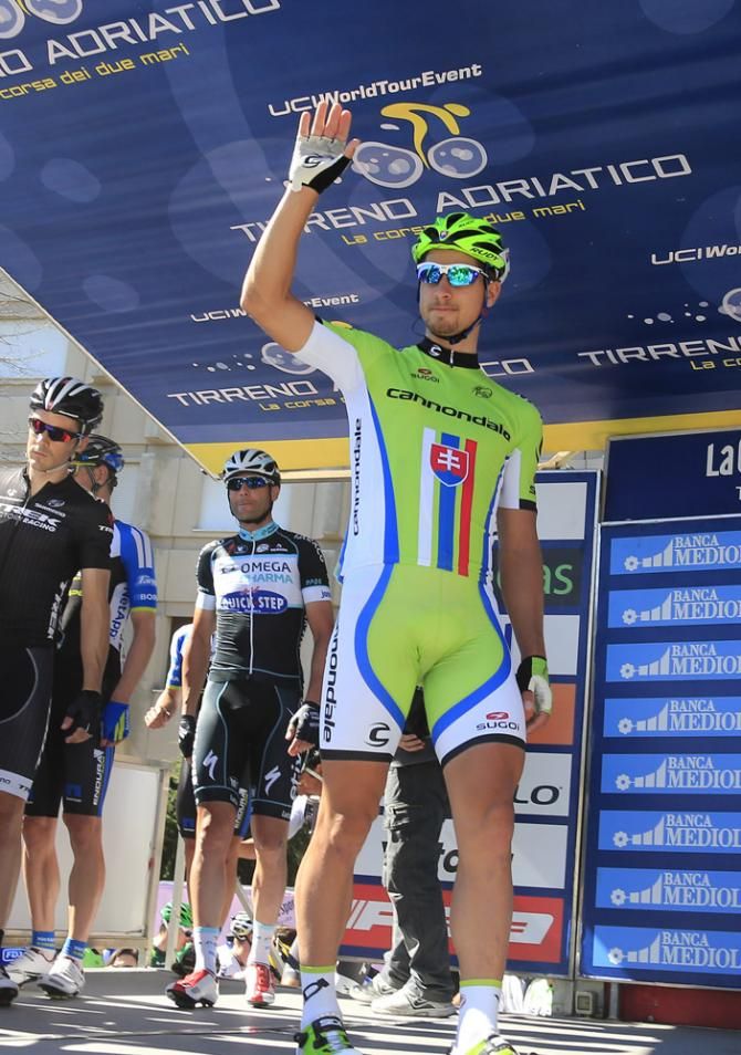 Slovakian champion Peter Sagan (Cannondale) signs on for stage 6 at Tirreno-Adriatico
