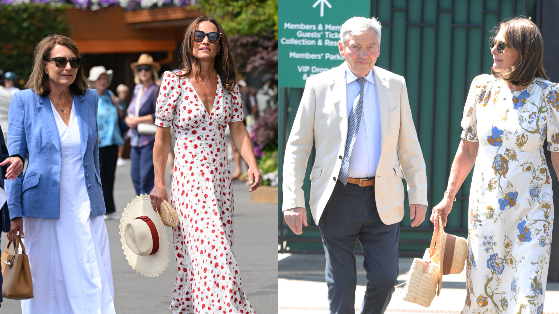 A split image of Carole Middleton and Pippa Middleton and Michael and Carole Middleton 