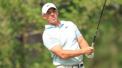 Rory McIlroy takes a shot during the final round of the US Open