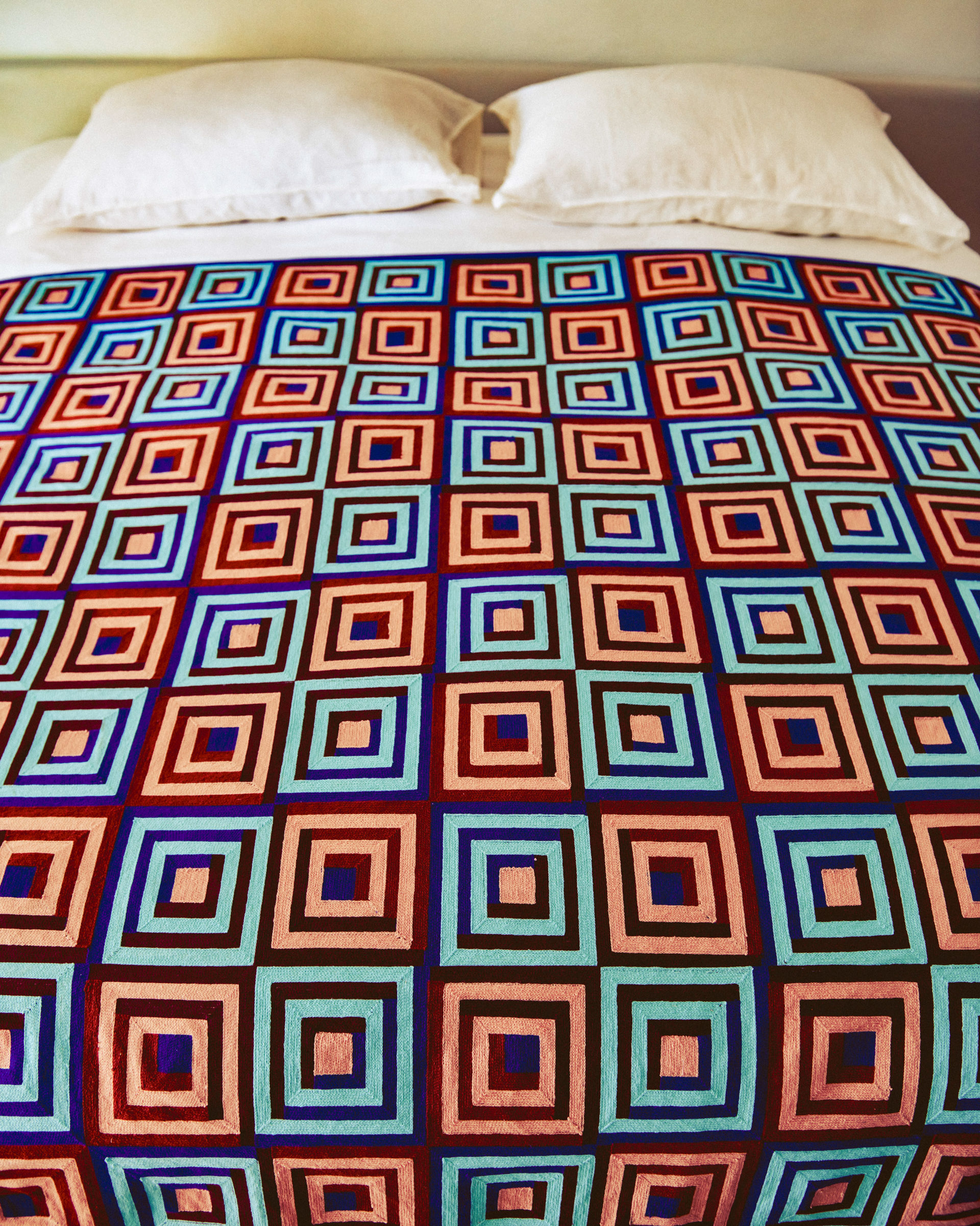 concentric square pattern throw on bed