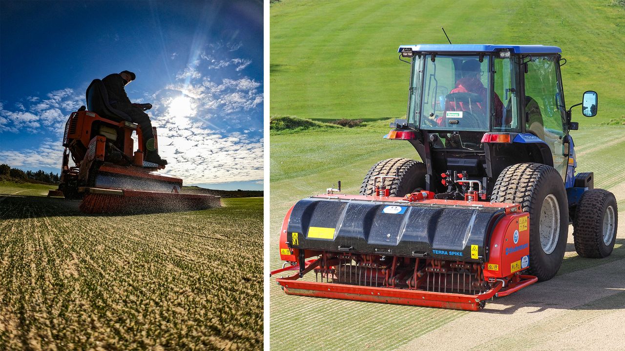 Greenkeeper pictured sanding and working on greens