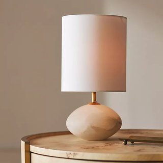 table lamp with drum shade and alabaster base