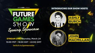 Future Games Show banner revealing Ashly Burch and John Macmillan as hosts
