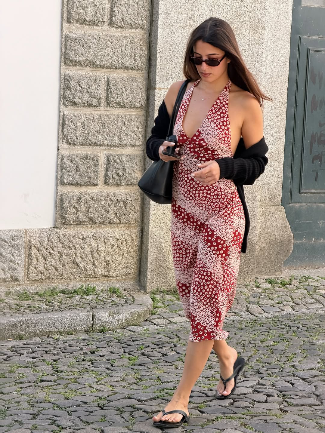 Tamara Mory in a printed dress