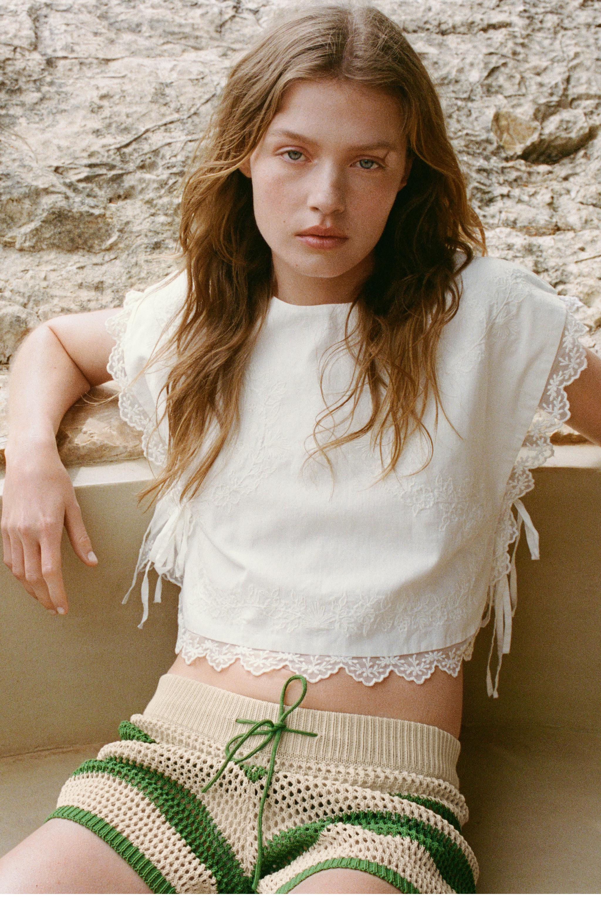 Embroidered Tie Top