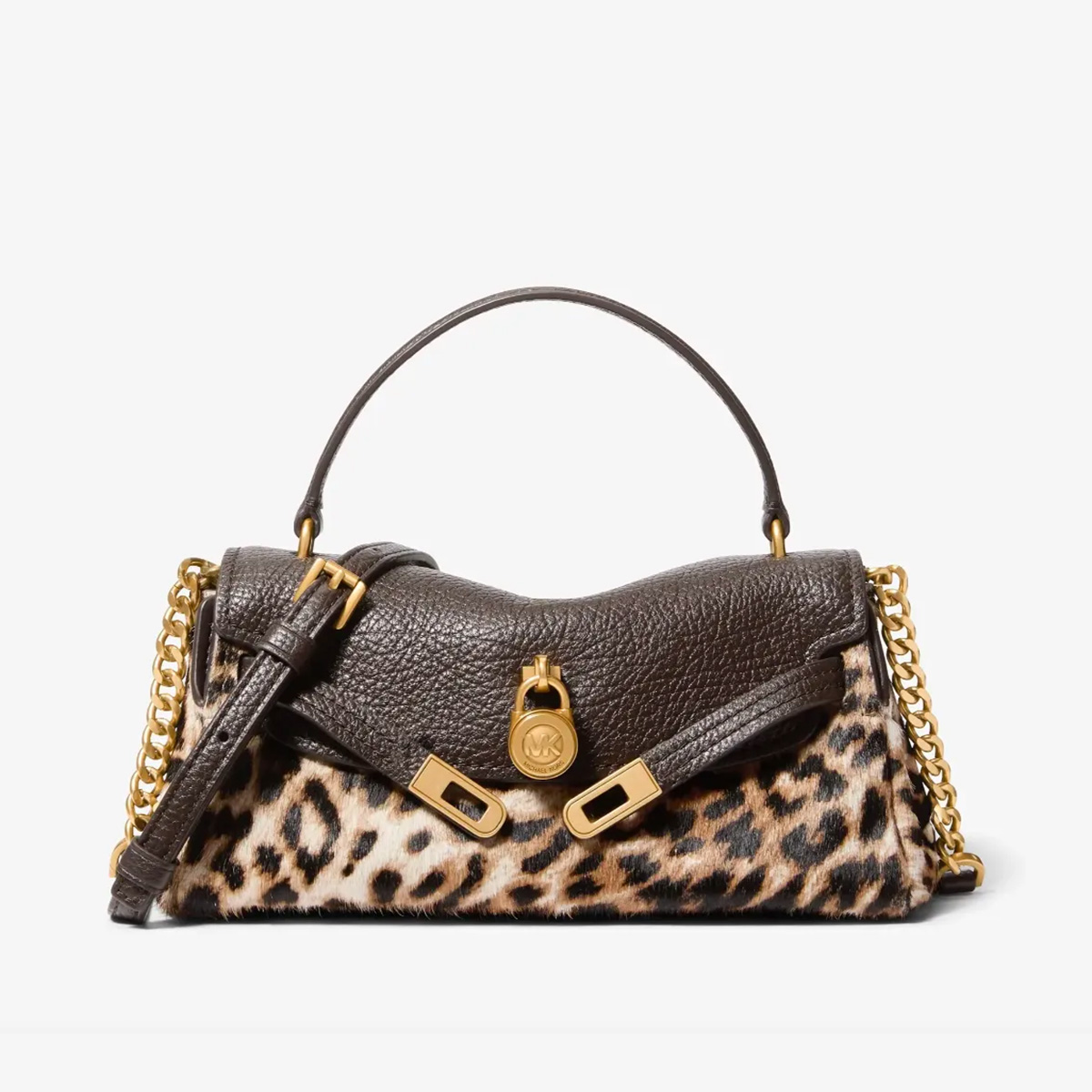 Michael Kors, Hamilton Moderne Extra-Small Leather and Leopard Print Calf Hair Slouchy Crossbody Bag