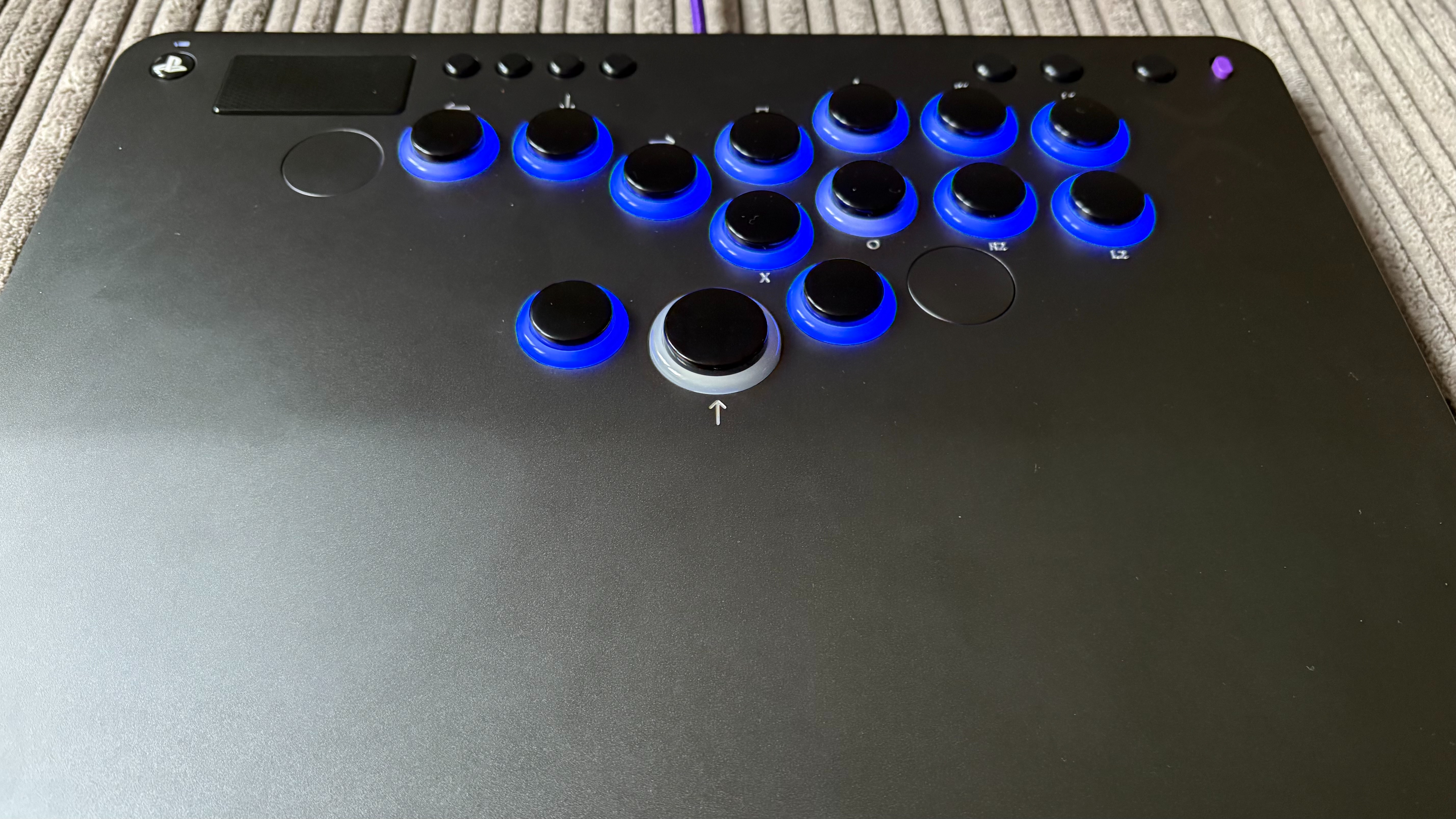 A top-down image of the Victrix Pro KO leverless fight stick's buttons