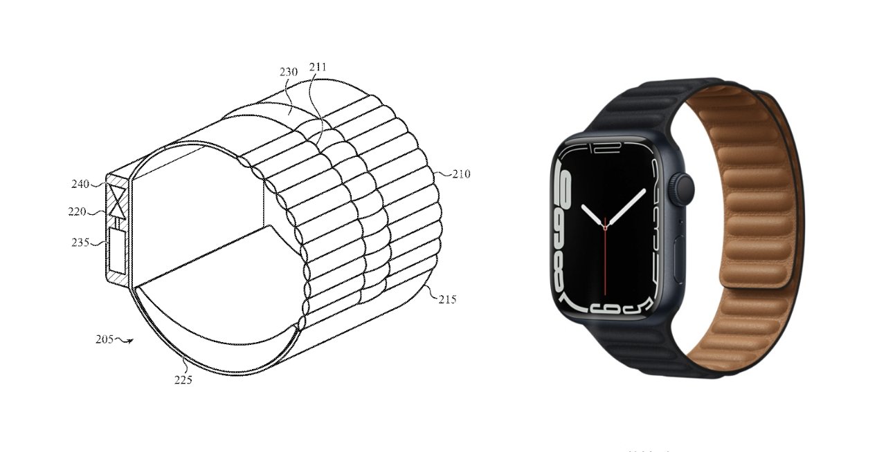 A clip from the patent vs the Apple Watch 7 with current strap