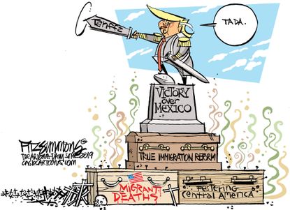 Political Cartoon U.S. Trump Tariffs Mexico Border Migrants Crisis