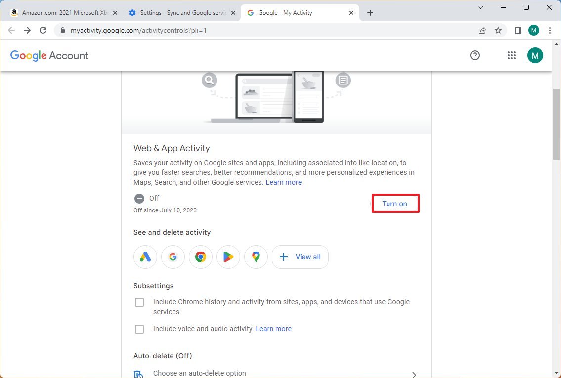 Chrome habilita la actividad web y de aplicaciones