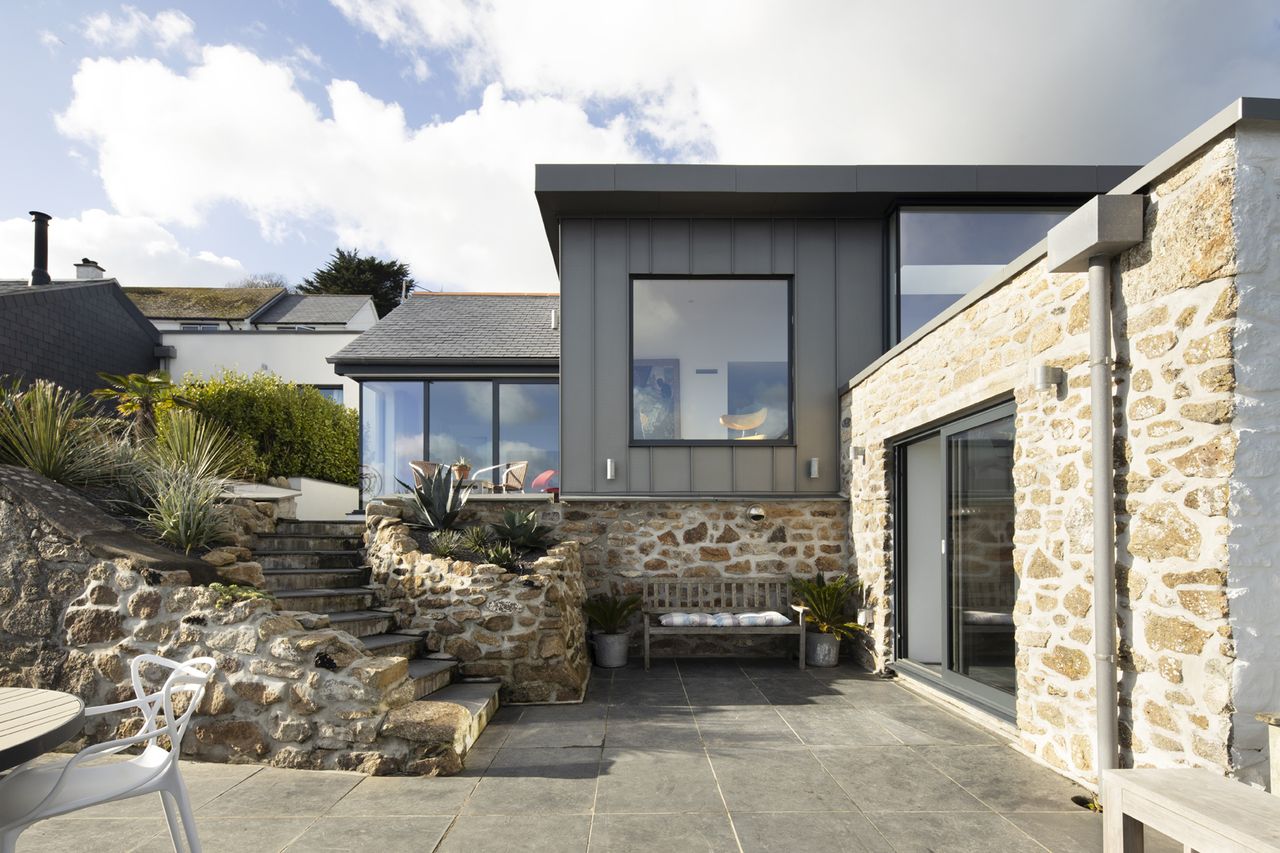 a extended bungalow overlooking the sea