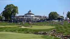 General view of the clubhouse and the 18th green during a practice round prior to the 2024 PGA Championship at Valhalla Golf Club on May 13, 2024 in Louisville, Kentucky.