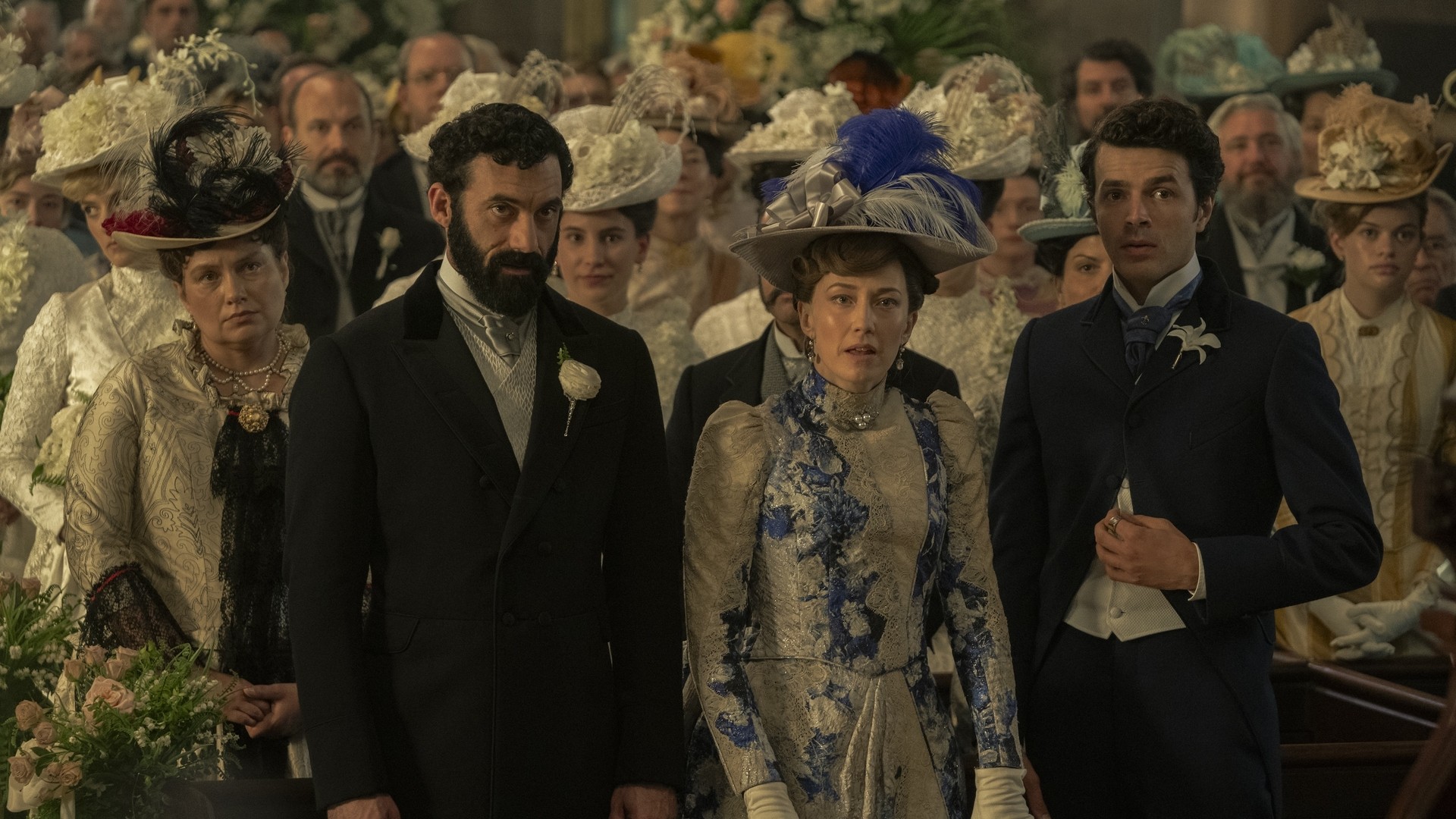 Morgan Spector, Carrie Coon and Henry Richardson in The Gilded Age