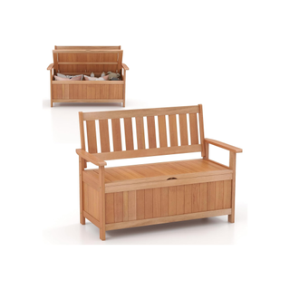 COSTWAY 120cm Garden Storage Bench, 2-Seater Hardwood Patio Loveseat Park Bench Chair 