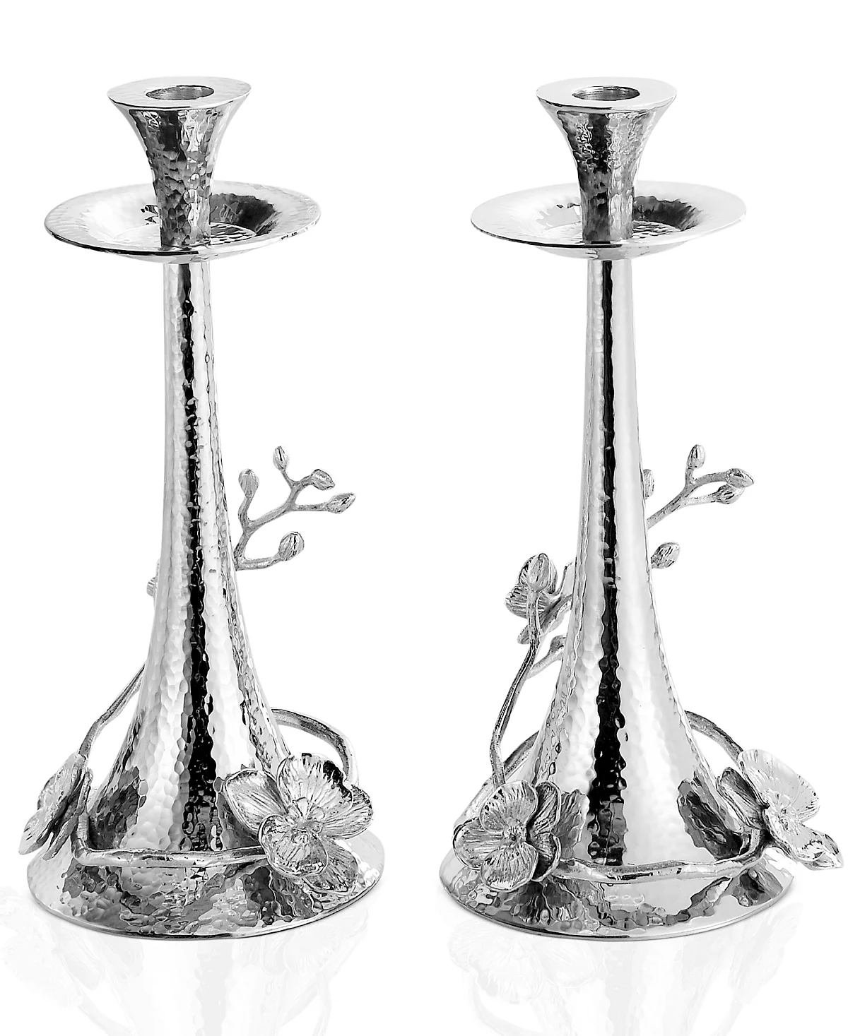 Set of 2 White Orchid Candlesticks