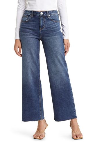 High Waist Raw Hem Wide Leg Jeans