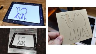Trace review; a series of images showing a camel engraving