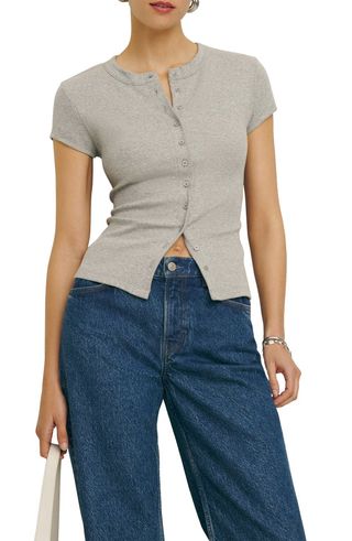 Raelynn Button Front Organic Cotton Knit Top