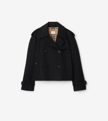 Cropped Gabardine Trench Jacket in Black - Women, Cotton | Burberry® Official