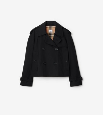 Cropped Gabardine Trench Jacket in Black - Women, Cotton | Burberry® Official