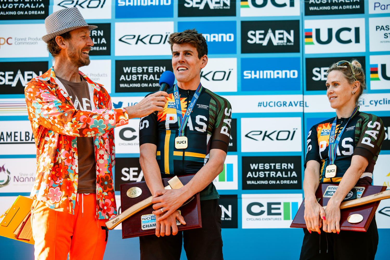 Mark O&#039;Brien and Tiffany Cromwell (Canyon-SRAM zondacrypto) at SEVEN in Western Australia&#039;s Nannup, a round of the 2025 UCI Gravel World Series