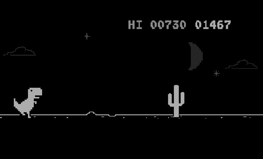 Chrome dinosaur game in dark mode