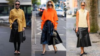 midi leather skirt street style