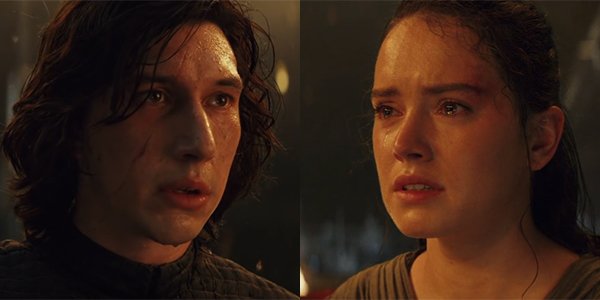 Kylo and Rey trying to sway each other in Snoke's throne room
