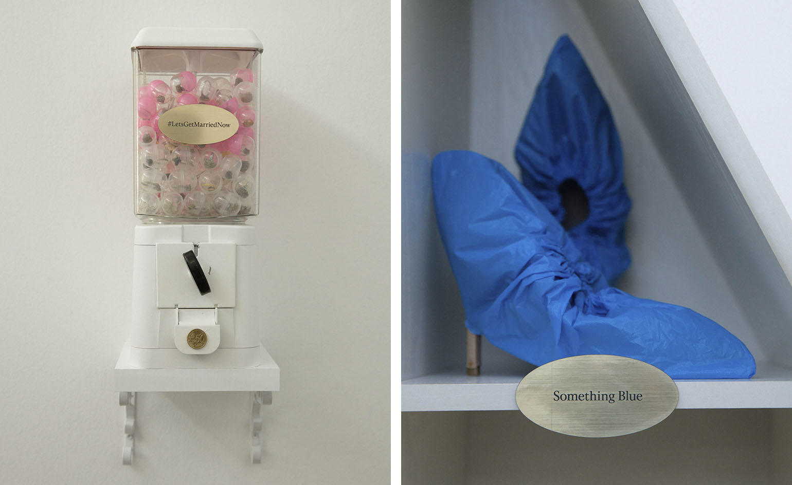 Sculptures and printed ephemera that confronted the conventions of marriage.