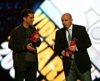 Halo 3 executive producers Harold Ryan (L) and Frank O'Connor accept the Most Addictive Game Award Fueld By Dew for "Halo 3" at Spike TV's 2007 "Video Game Awards" at the Mandalay Bay Events Center on December 7, 2007 in Las Vegas, Nevada.