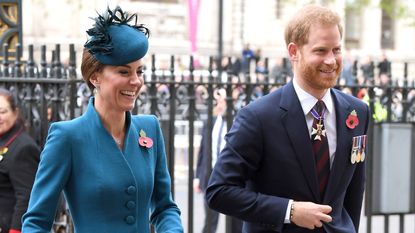 Catherine, Princess of Wales and Prince Harry, Duke of Sussex attend the ANZAC Day Service of Commemoration and Thanksgiving at Westminster Abbey on April 25, 2019